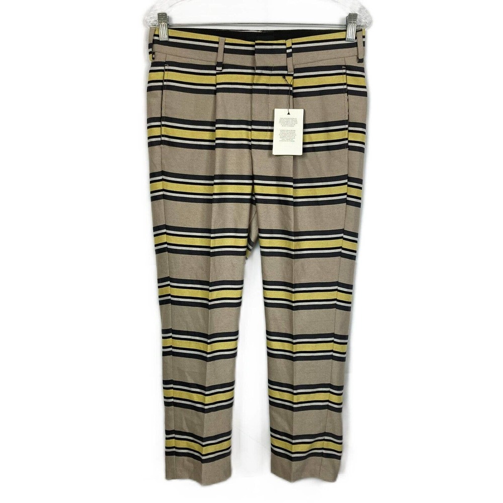 NWT ASOS Pants Womens Sz 30x32 Unisex Beige Yellow Striped Tapered Crop Smart